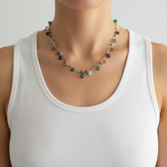 Gemstone Necklace - Handcrafted Bohemian Gold Plated Jewelry