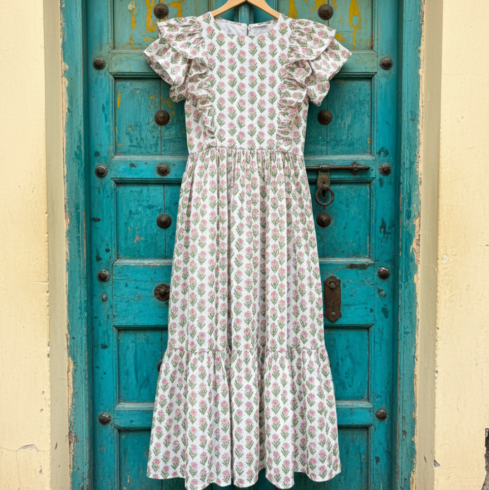 Lotus Dress on Indian Wooden Door